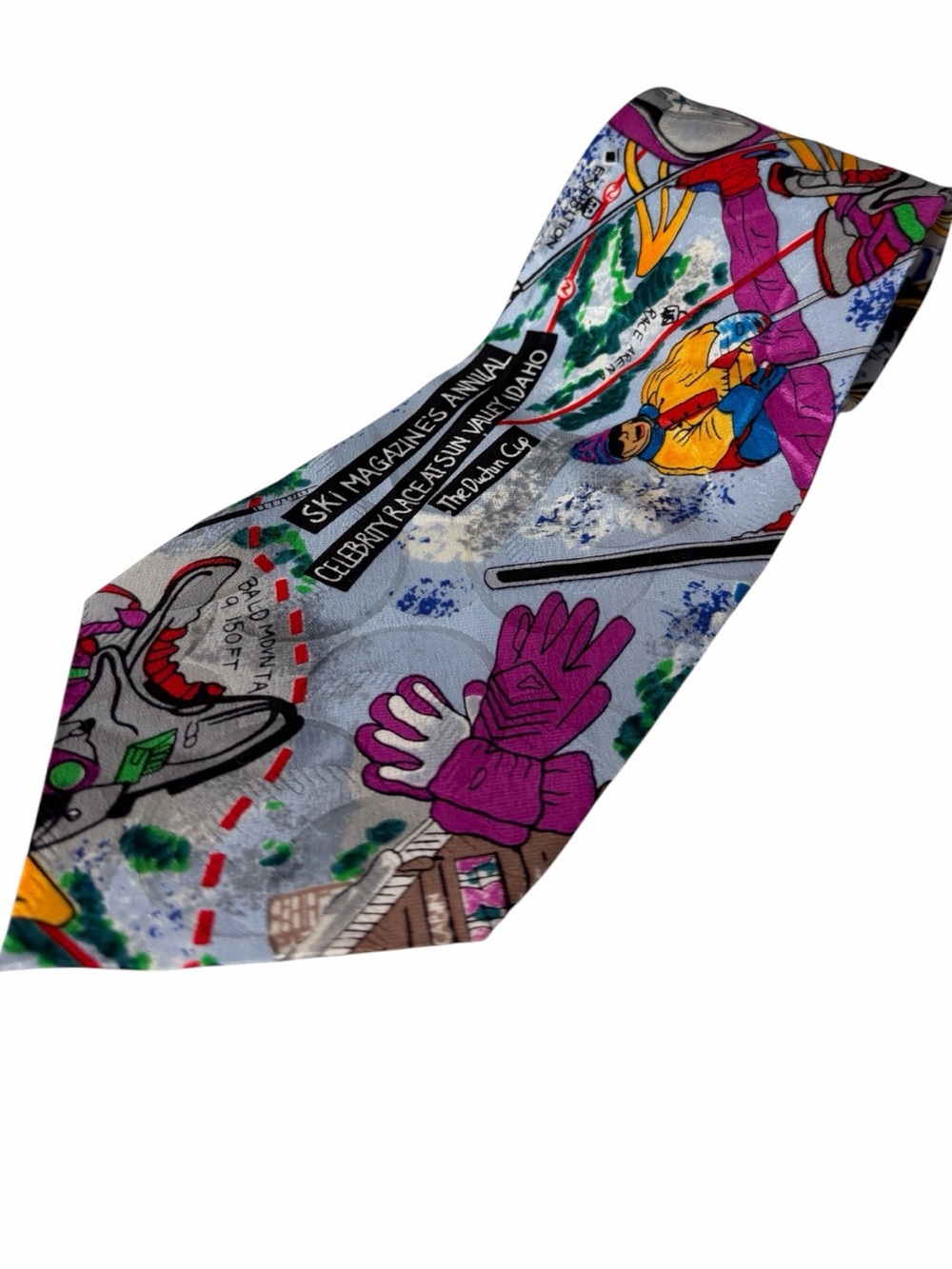 Vintage Nicole Miller Sun Valley Idaho Ski Trail Map Apres 100% Silk Tie Unisex